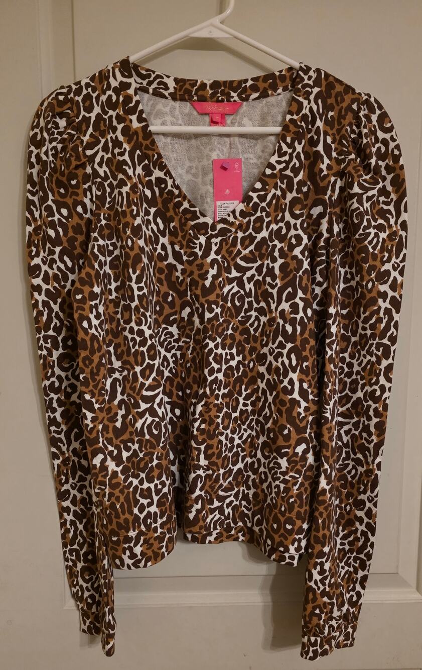 Lilly Pulitzer Jansen V-Neck Sweatshirt/Top  Chocolate My Favorite Spot